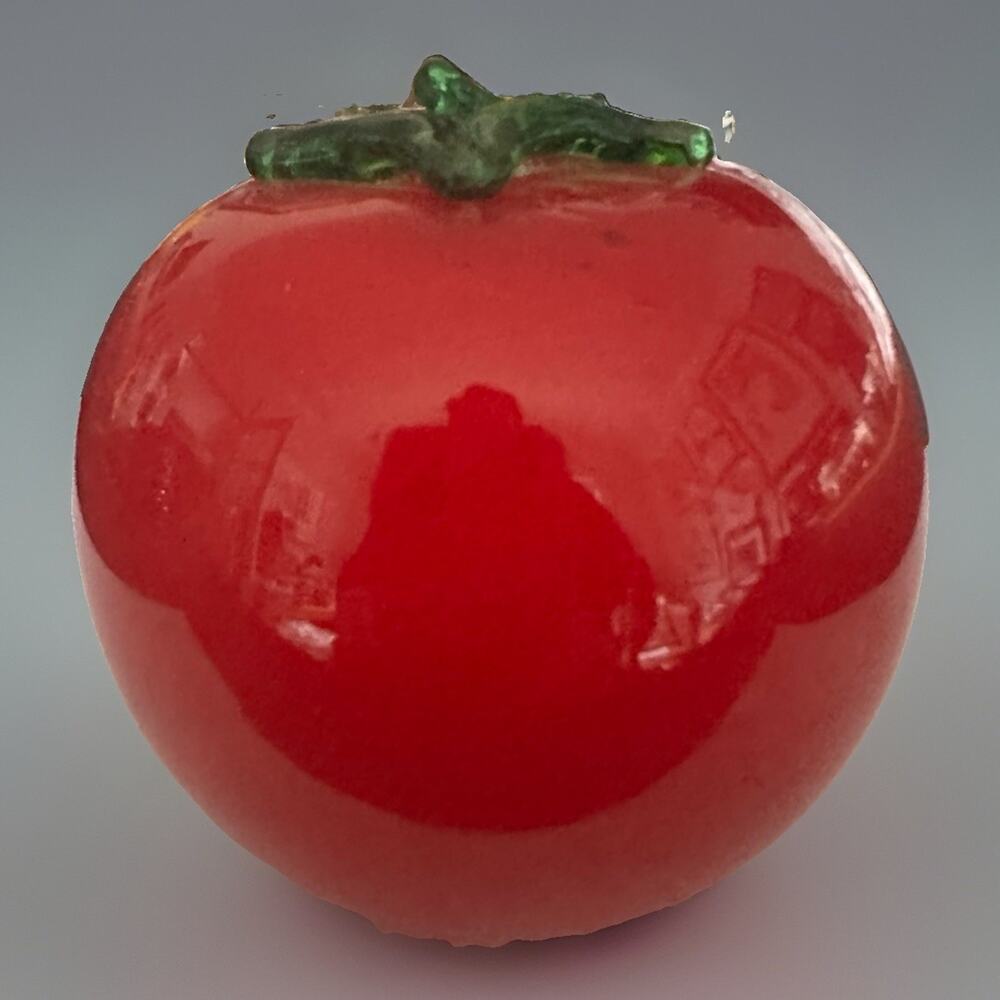 Vintage Large Studio Art Glass Hand Blown Red Tomato Green Stem Vegetables